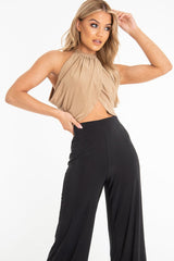 Camel Slinky Halterneck Wrap Top - Giovanna