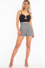 Black Woven Plunge Ring Detail Crop Top - Lettie