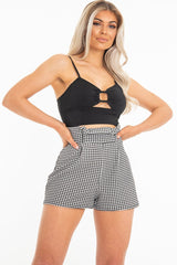 Black Woven Plunge Ring Detail Crop Top - Lettie