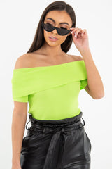 Lime Rib Knit Bardot Top - Gloria