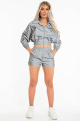 Grey Reflective Zip Front Jacket Shorts Co-Ord - Remmi