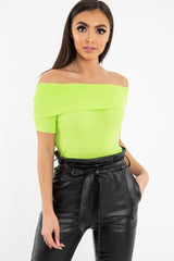 Lime Rib Knit Bardot Top - Gloria