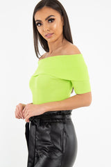 Lime Rib Knit Bardot Top - Gloria