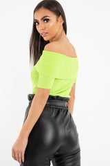 Lime Rib Knit Bardot Top - Gloria