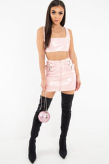 Pink Patent Faux Leather Crop Top Skirt Co-Ord - Nieve