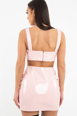 Pink Patent Faux Leather Crop Top Skirt Co-Ord - Nieve