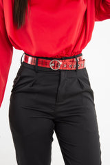 Red Black Check Patent Circle Belt - Fara