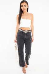 Washed Black Wide Leg Denim Jeans - Annalya