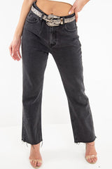 Washed Black Wide Leg Denim Jeans - Annalya