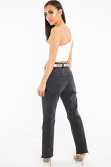 Washed Black Wide Leg Denim Jeans - Annalya