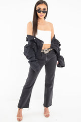 Washed Black Wide Leg Denim Jeans - Annalya