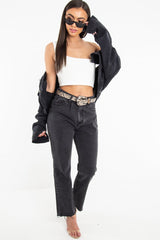 Washed Black Crop Denim Jacket - Nianna
