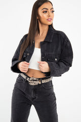 Washed Black Crop Denim Jacket - Nianna