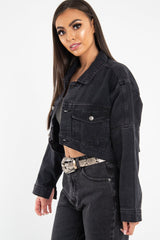 Washed Black Crop Denim Jacket - Nianna