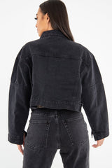 Washed Black Crop Denim Jacket - Nianna