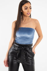 Blue Velvet Ruched Bandeau - Yitty
