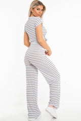 White Stripe Rib Tie Front Top Wide Leg Trouser Co-Ord - Lottie