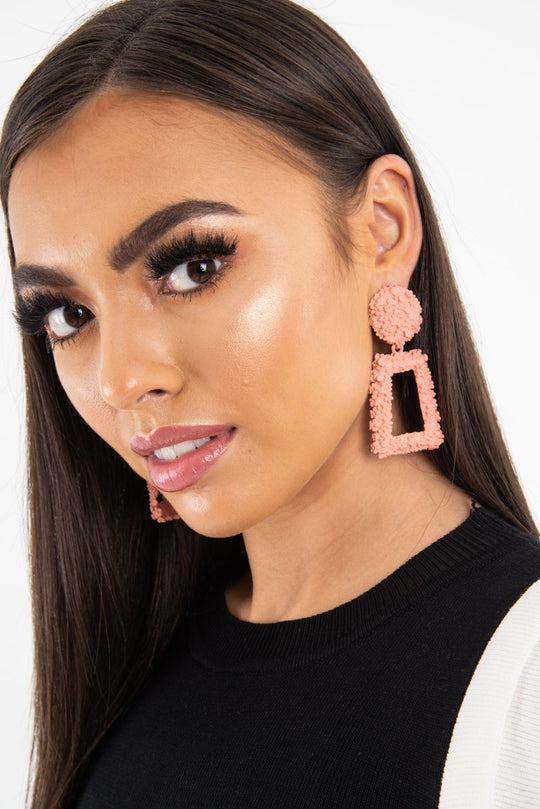 Blush Textured Rectangle Drop Earrings - Kamrin