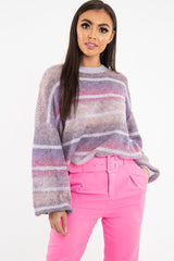 Lilac Stripe Glitter Soft Knit Jumper - Asiya
