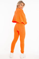 Neon Orange Cable Knit Batwing Jumper Loungwear Set - Janea