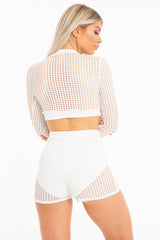 White Mesh Crop Jumper Shorts Co-Ord - Stassie