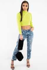Lime Rib Roll Neck Crop Jumper - Hayvin