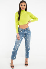 Lime Rib Roll Neck Crop Jumper - Hayvin