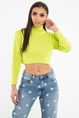 Lime Rib Roll Neck Crop Jumper - Hayvin
