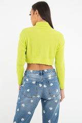 Lime Rib Roll Neck Crop Jumper - Hayvin