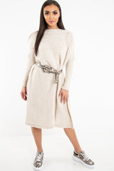 Cream Cable Knit Side Split Jumper Dress - Maniya
