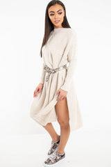 Cream Cable Knit Side Split Jumper Dress - Maniya