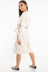Cream Cable Knit Side Split Jumper Dress - Maniya