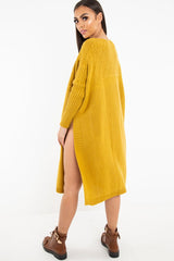 Mustard Cable Knit Side Split Jumper Dress - Maniya