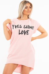 Pink Yves Saint Love Printed Slogan T-Shirt Dress - Jamey