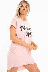 Pink Yves Saint Love Printed Slogan T-Shirt Dress - Jamey
