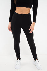 Black High Waist Seam Front Crepe Leggings - Liviah