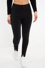 Black High Waist Seam Front Crepe Leggings - Liviah