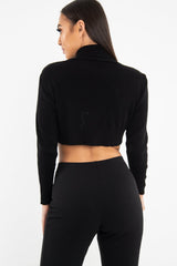 Black Rib Roll Neck Crop Jumper - Hayvin