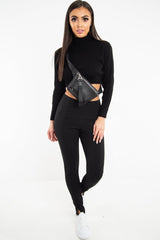 Black High Waist Seam Front Crepe Leggings - Liviah