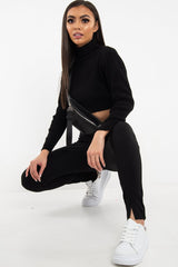 Black High Waist Seam Front Crepe Leggings - Liviah