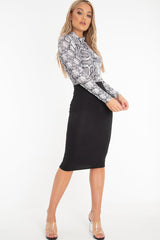 White Snake Print High Neck Long Sleeve Bodysuit - Evanna