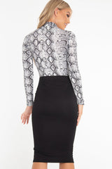 White Snake Print High Neck Long Sleeve Bodysuit - Evanna