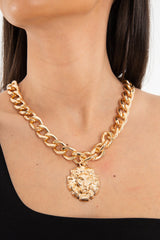 Gold Chunky Chain Lion Pendant Necklace - Jeslie
