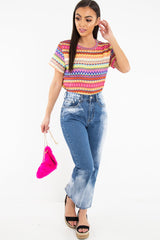 Fuchsia Aztec Print Embroidered T-Shirt - Karinna