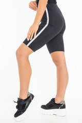 Black Reflective Stripe Side Cycling Shorts - Betty
