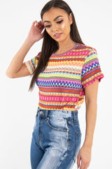 Fuchsia Aztec Print Embroidered T-Shirt - Karinna