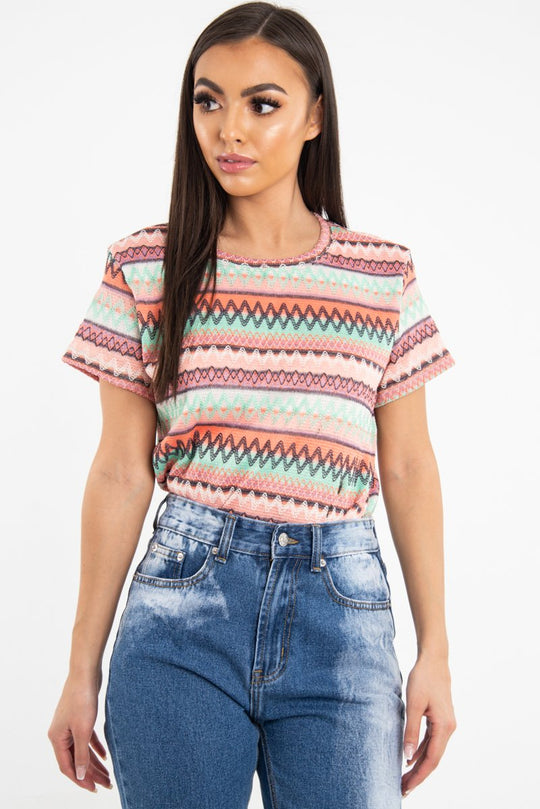 Rose Aztec Print Embroidered T-Shirt - Karinna