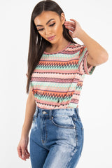 Rose Aztec Print Embroidered T-Shirt - Karinna