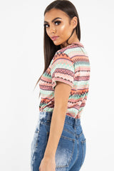 Rose Aztec Print Embroidered T-Shirt - Karinna