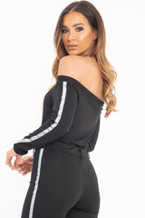 Black Reflective Stripe Side Bardot Crop Top - Reece